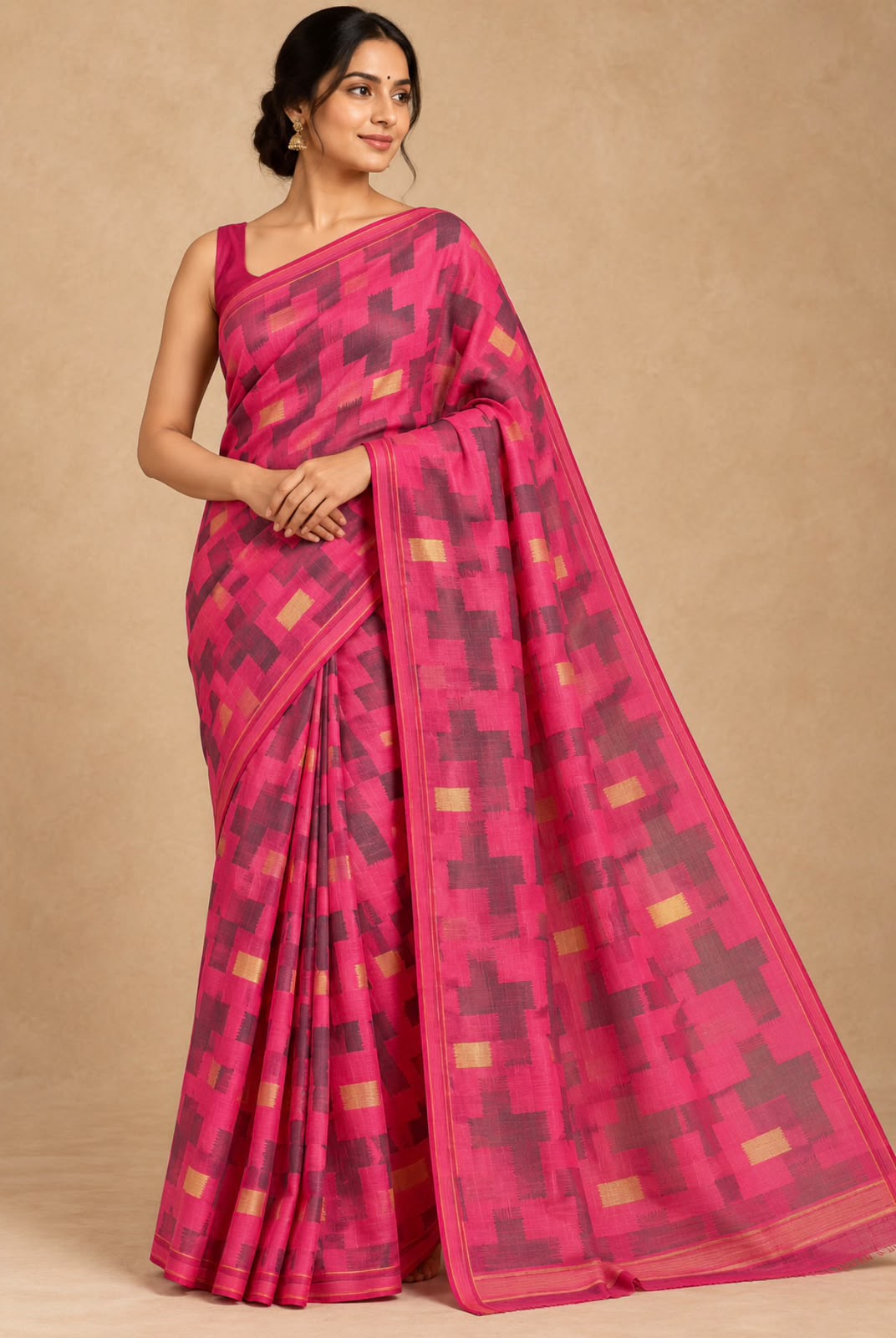 Vibrant Pink Geometric Saree